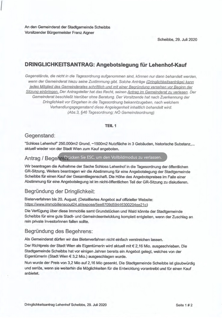 Bild Dringlichkeitsantrag Lehenhof